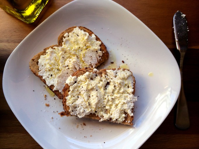 Homemade ricotta cheese on toast