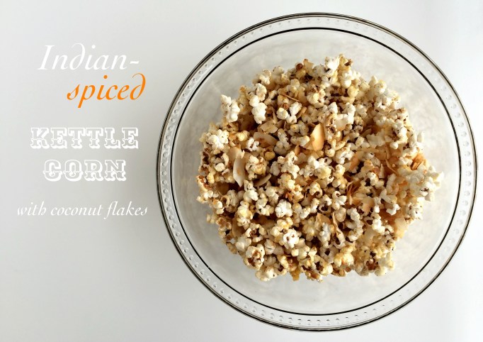 Indian-spiced kettle corn with coconut flakes