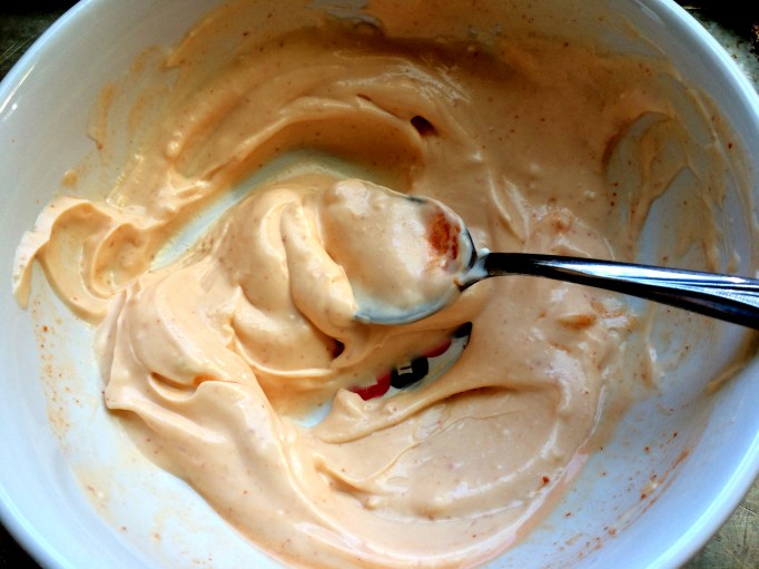 Beer Battered Fried Green Olives with Sriracho Mayo