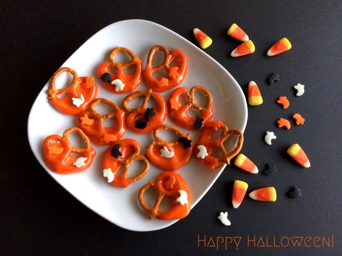 Candy Corn-Dipped Pretzels