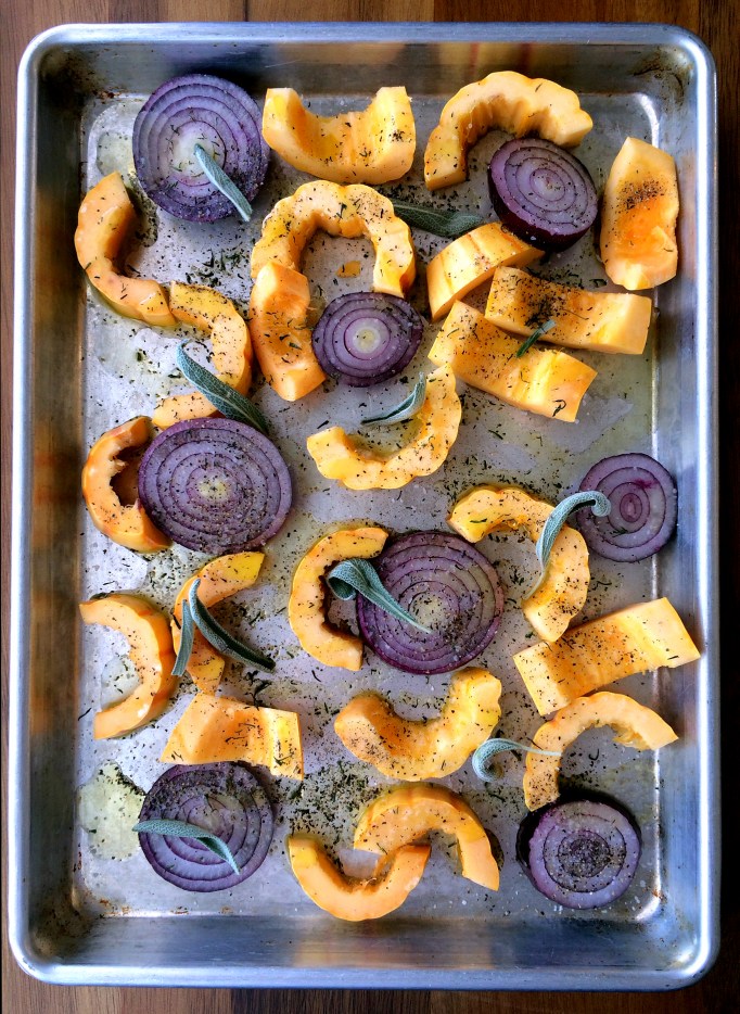 Arugula Salad with Roasted Delicata Squash & Red Onions