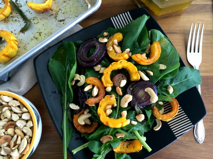 Arugula Salad with Roasted Delicata Squash & Red Onions