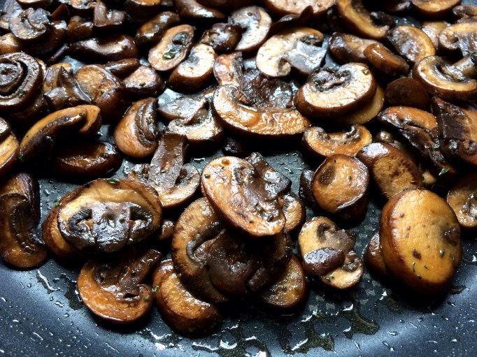 Lemon Thyme Polenta Bites with Arugula Pesto & Mushrooms
