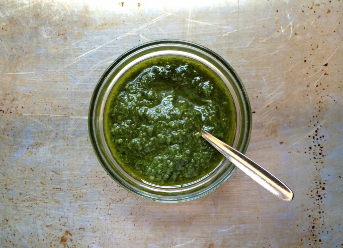 Lemon Thyme Polenta Bites with Arugula Pesto & Mushrooms