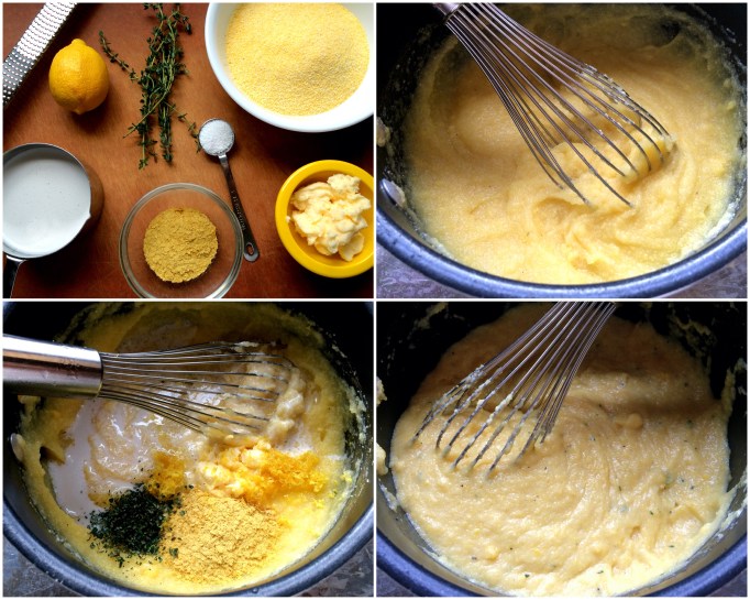 Lemon Thyme Polenta Bites with Arugula Pesto & Mushrooms
