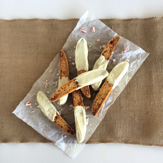 White Chocolate Covered Peppermint Biscotti