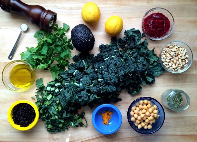 Citrusy Kale Salad with Avocado, Chickpeas and Cashews
