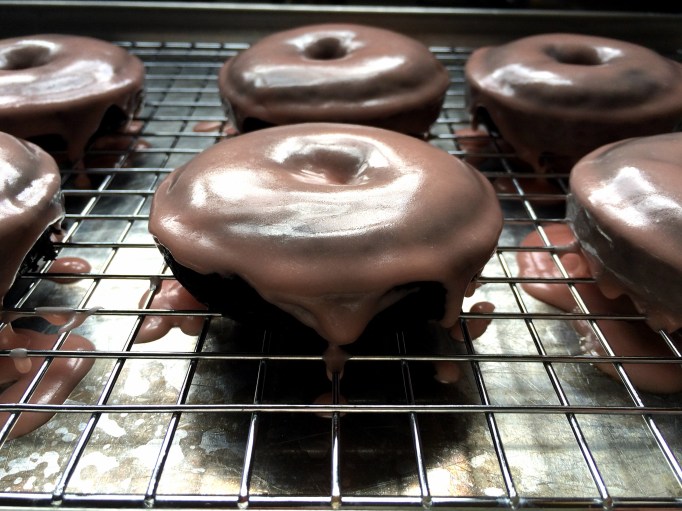 Baked Chocolate-Espresso Donuts with Blood Orange Glaze & Candied Blood Oranges