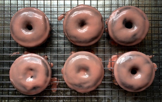 Baked Chocolate-Espresso Donuts with Blood Orange Glaze & Candied Blood Oranges