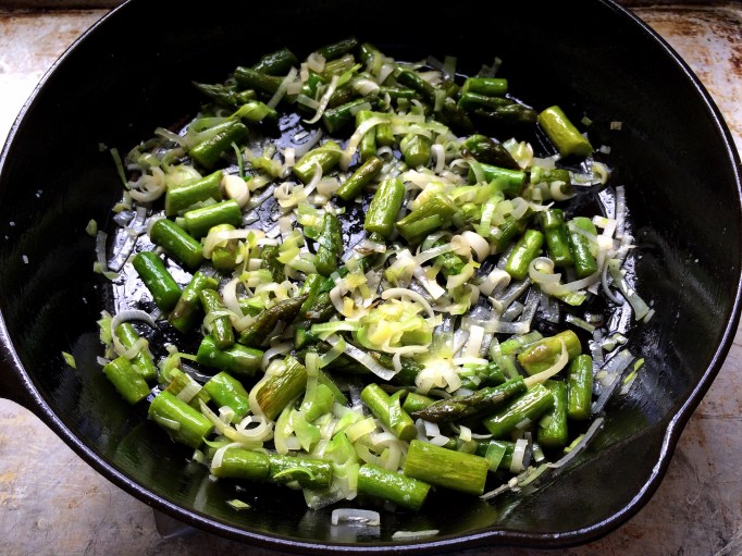 Leek and Asparagus Scrambled Eggs with Parmesan